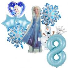 官方授权的优雅蓝色公主生日主题乳胶气球，含数字铝箔气球，生日派对装饰气球套装，雪花公主雪人主题生日快乐气球组合，适合成人生日礼物派对墙面装饰气球套装 - TZQQ - 查看 19