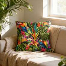 1件装多巴胺热带鹦鹉花卉装饰枕套，活力丛林主题客厅/卧室沙发靠垫套，仿天鹅绒方形单面印花带拉链，45*45厘米，可机洗（不含枕芯） - 紅綠色 - 查看 5