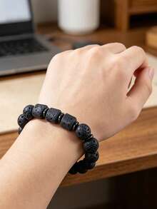 YAUKIA 1 Buah Gelang Manik-Manik Lava Alami untuk Pria, Simbol Kekuatan dan Kestabilan, Perhiasan Elastis, Ideal untuk Pemakaian Sehari-hari - MultiWarna - View 6