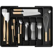 Large Expandable Silverware Drawer Organizer, 8 Compartment Non-Slip & Adjustable Silverware Organizer For Drawer, Kitchen Organization For Utensils, Cutlery, Silverware Tray - Black - View 8