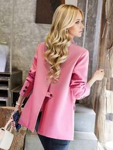 2025春秋女式休闲时尚韩版粉色设计西装外套 - 粉色 - 查看 8