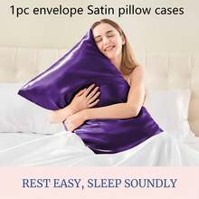 1 vỏ gối satin, mềm mại, mịn màng, thích hợp chăm sóc tóc và da, có khóa cài kiểu phong bì (Không bao gồm ruột gối) - Màu tím - Xem 11