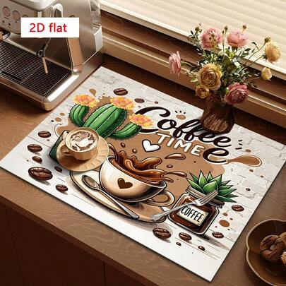 1 tấm lót thấm cà phê, tấm lót máy pha cà phê, có họa tiết hoa xương rồng và cây mọng nước, thích hợp cho bàn ăn và quán cà phê, thảm thoát nước đa năng, quà tặng gia đình, trang trí bàn làm việc.