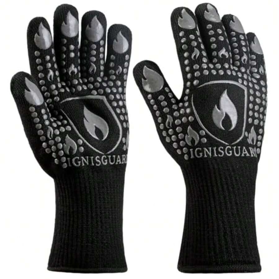BBQ And Grill Gloves Oven Gloves 1472°F Silicone Oven Mitts Heat Resistant Grilling Gloves Fireproof Non-Slip For Barbecue Cooking Baking Smoking 1-Pair Gray L - Gray - View 1