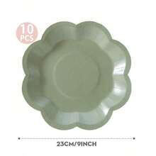 Set desechable de plato y vaso octagonal de borde de pétalos en color verde salvia, adecuado para fiestas - verde salvia - Ver 7