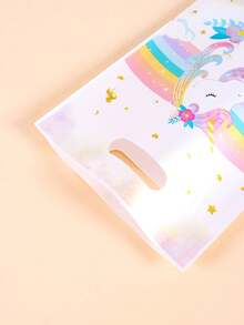 10/20/50 Stücke Regenbogen Einhorn Geschenktüten, Blumen Einhorn Design Plastik Geschenkverpackungstüten mit Griffen, perfekt für Mädchen Einhorn Thema Erste Geburtstags Party Zubehör, Baby Dusche Leckereientüten - Verschiedenfarbig - Übersicht 2