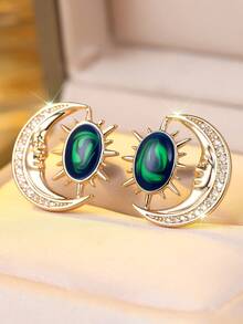 1 Đôi bông tai nữ thiết kế hình Mặt Trời và Mặt Trăng thanh lịch, đính đá Cubic Zirconia trắng, mạ vàng sâm panh - Món quà sang trọng nhân Ngày của Mẹ, thích hợp cho tiệc tùng, đeo hàng ngày và làm quà tặng, phù hợp mọi mùa. - Hồng - Xem 6