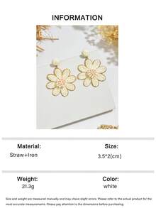 一对手工拉菲草花朵耳环，波西米亚海滩风，向日葵设计，时尚耳环，适合女性佩戴，可用于婚礼、派对、节日等场合，也是送给爱人和朋友的礼物。 - 白色 - 查看 5