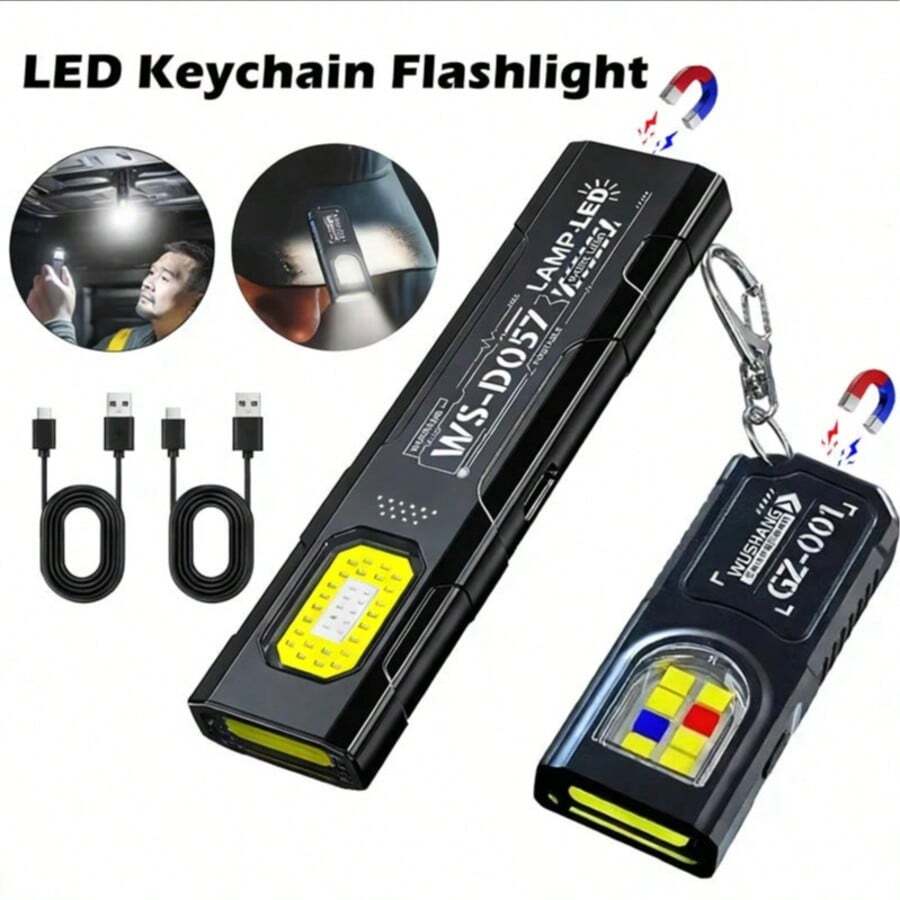 1pc Rechargeable Mini LED Keychain Flashlight, 800 Lumens, Portable Magnetic Pocket Torch Suitable For Work, Camping, Emergency, Automotive Use - 多色 - 查看 1