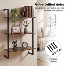 COSTWAY 3-Tier Floating Shelf For Wall, Industrial Kitchen Shelf, Wall Mounted Coffee Bar Shelving, Hanging Display Storage Rack For Living Room, Home Office And Bathroom, Rustic Brown - 1PC - View 5