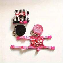 Pet Harness And Leaf Decor Set, With Bow Tie And Bell, Suitable For Guinea Pigs, Hamsters, Mice Outdoor Walking. Pet Ferret Leash, Ferret Traction Rope, Squirrel Small Pet Chest Harness Leash - Multicolor - View 2