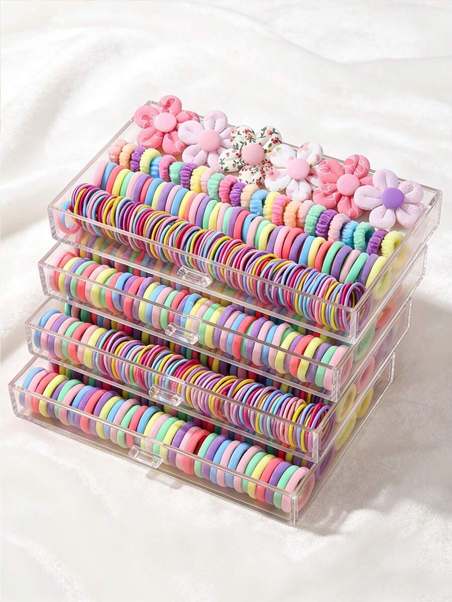 205pcs Cute Floral Hair Accessories Set, Including 3D Flower Hair Clips, Hair Scrunchies And Headbands, Suitable For Girls Daily Wear - Multicolor - View 1