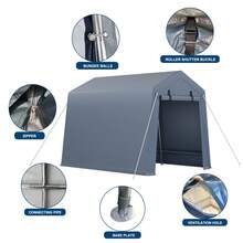 Cobertizo portátil impermeable para exterior - Carpa resistente para coches, motos, bicicletas y leña - Puerta enrollable, ventanas ventiladas - Refugio de jardín y almacenamiento - 7*12 pies - Ver 3