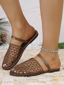 European And American Style New Women's Hollow Back Strap Comfortable Beach Flat Sandals Casual Slippers - Brown - View 12