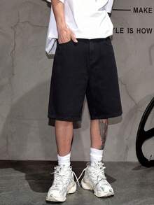 Denim Shorts, Cotton Ripped Jeans Shorts, Straight Leg Casual Shorts, Breathable Versatile Shorts For Summer Commute - Black - View 7