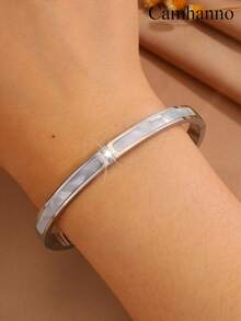 1/5 piezas Brazalete de mujer de acero inoxidable chapado en oro, brazalete apilable clásico con incrustaciones de rhinestone, joyería resistente a la oxidación y al agua - Plateado - Ver 2