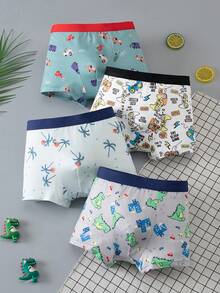 4pcs/Pack Boys' Comfortable Soft Breathable Cartoon Pattern Briefs - Multicolor - View 1