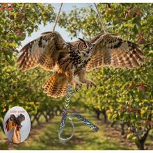 2D风力驱动逼真猫头鹰诱饵，带铃铛、铁环、激光丝带和黄麻绳 - 栩栩如生的翅膀，无需电池，可驱赶鸽子/乌鸦，保护您的花园和农场，户外装饰 - 貓頭鷹掛飾 - 查看 2