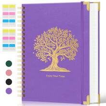 A4 Notebook, 300 Pages, Coil Binding, 100gsm Lined Paper, Ink-Resistant, Tree Of Life Print PU Leather Cover, Unisex, For Note-Taking And School Office Supplies, 28 X 21.6cm - A4 Notebook - 查看 8