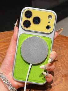 1pc Luxury Electroplated Frame AG Glass Camera Protection Leather Magnetic Phone Case Compatible With IPhone 17 16 15 14 13 Pro Max Soft TPU Back Cover - Green - View 3