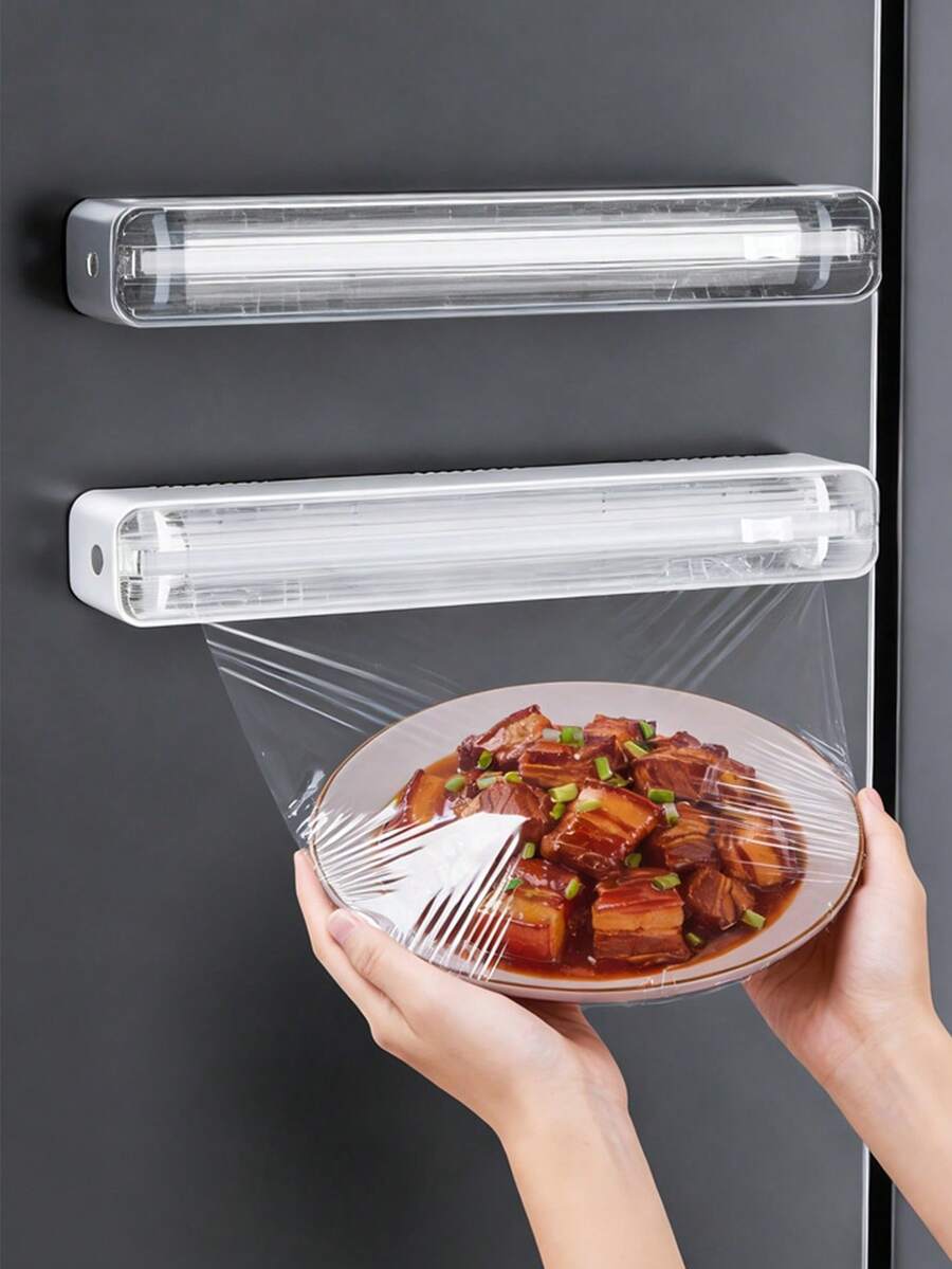 1pc Cling Wrap Dispenser, Aluminum Foil Dispenser, Paper Dispenser With Cutter, Refillable Cling Wrap Dispenser, Cling Wrap Storage Holder, Magnetic Cling Wrap Rack, Cling Wrap Cutter, Plastic Wrap Dispenser With Sliding Cutter, For Parchment Paper, Foil, Baking Paper And Roll Paper, Kitchen Restaurant Tool