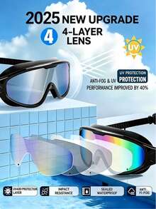Hasbro 1 pieza Gafas de natación de marco grande unisex para adultos, con recubrimiento antivaho, resistente al agua y protección UV, con acabado electrolítico, con tapón para los oídos incorporado y correa ajustable - Adecuado para piscina, playa y entrenamiento de natación - Estilos aleatorios - Ver 3
