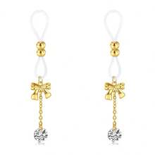 一对假乳环，乳头饰品，无需穿孔，蝴蝶星心形眉钻吊坠乳环，可调节套索，男女通用仿乳头穿孔身体饰品 - Golden - 查看 14