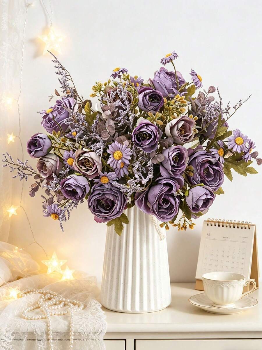 1PC Artificial Rose Sunflower, Rose Daisy Bouquet, DIY Wedding Decoration Wreath Materials, Bridal Handheld Flowers, Wrist Flowers, Chest Flowers, Headflower Decoration Accessories, Wedding Car Decoration, Door Arch Decoration, Home, Restaurant, Bedroom, Vase Decoration, Birthday Party Decoration Materials, Valentine's Day And New Year Gifts, Valentine's Day Gifts, Graduation Gifts - Purple - View 1