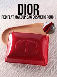 Dior Red Flat Makeup Bag Cosmetic Pouch: Glossy Patent Leather Zipper Case , Compact Travel Organizer For Cosmetics & Essentials, Elegant Luxury Beauty Accessory For Women , Perfect Gift For Birthday, Valentine's Day & Christmas, Travel Size, Makeup Bag Essential, Lightweight & Durable Design, Water-Resistant Interior, Ideal For Daily Use & Party Touch-Ups, French Luxury Craftsmanship, Dior Signature Style, Must-Have For Handbag & Travel, High-End Gift Box Packaging - Đỏ - Xem 1