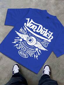 Boys & Teens' Casual Graphic Print Round Neck Short Sleeve T-Shirt, Summer Top - 藍色 - 查看 1