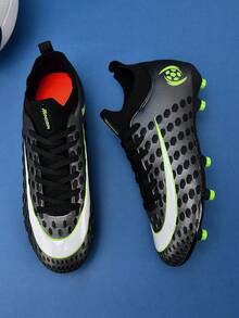 1雙中性低筒戶外天然草地專業運動鞋，PU前掌繫帶 AG/FG 長釘鞋，青少年校園美式足球鞋 - 黑綠 - 查看 11