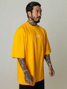 Oversized Yellow Embroidery T-Shirt - 黃色 - 查看 3