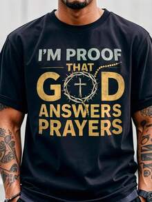 Men's Christian T-Shirt "I Am Proof Of God's Answer To Prayer" With Gold Crown Cross And Lettering - Ultra Soft And Breathable Fabric Suitable For Church, Easter, Christmas - White Crew Neck And Short Sleeve, Unisex (Machine Washable) Religious Clothing - 黑色 - 查看 11