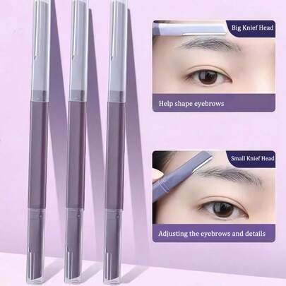 12支/6支装紫色双头眉刀，二合一精准修眉器，配备大小刀片，专业修眉及去角质工具，温和去角质面部剃刀，带保护盖