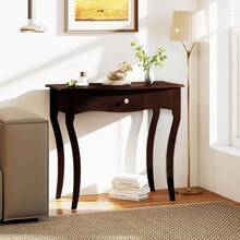 Wooden Console Table, Chic Accent Entryway Table With Storage Drawers, Solid Rubber Wood Legs And Metal Guide Rails, Vintage Sofa Tables For Living Room, Foyer, Bedroom And Entrance - Espresso - 查看 2