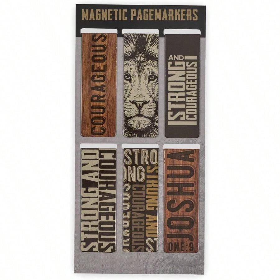 Christian Art Gifts Magnetic Scripture Bookmark/Pagemarker Set Men: Strong Courageous Lion - Set Of 6, Inspirational Scripture Bibles, Fridges, Books, Multicolor/Brown/Black/Gray, Small - 規律 + 堅強勇敢 - 查看 1