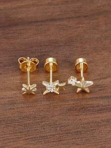 3PCS Romantic Fashion Stainless Steel Scintillating Star Stud Earrings Sets For Women 18K Gold Plated Korean Party Spiral Piercing Jewelry - 3PCS-gold - View 4