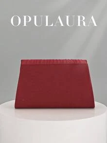 OpulAura 秋冬假日褶皱迷你手拿包。这款优雅时尚的信封式手提包镶嵌闪亮水钻，尽显奢华魅力，专为女性设计，适合派对、婚礼和正式场合。它是参加派对、婚礼、毕业典礼和盛大晚宴的女性的理想之选，也是一份精美的礼物。 - 酒紅色 - 查看 7