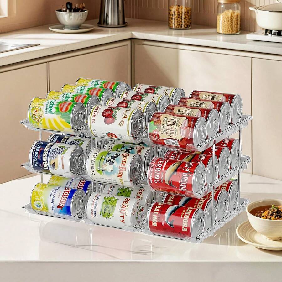 Can Organizer For Pantry, Stacking Can Storage Organizer Pantry, Automatic Can Rack For Fridge, 3Tire 3 Columns Can Holder For 36 Cans, Canned Goods Organizer Suitable For Cabinet Pantry Countertop. - View 1