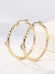 1 Pair Elegant Minimalist Style Gold-Tone Earrings Decorated With Synthetic Zirconia, Exquisite Jewelry Accessory, Suitable For Casual Daily Wear, Perfect Gift For Festivals. Elegance Never Goes Out Of Style. - Gold - View 8
