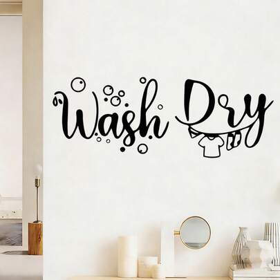 1 Set Vinyl Wall Sticker Set For Laundry, Featuring Wash And Dry Designs, Perfect For Decorating Washing Machines In Homes Or Apartments