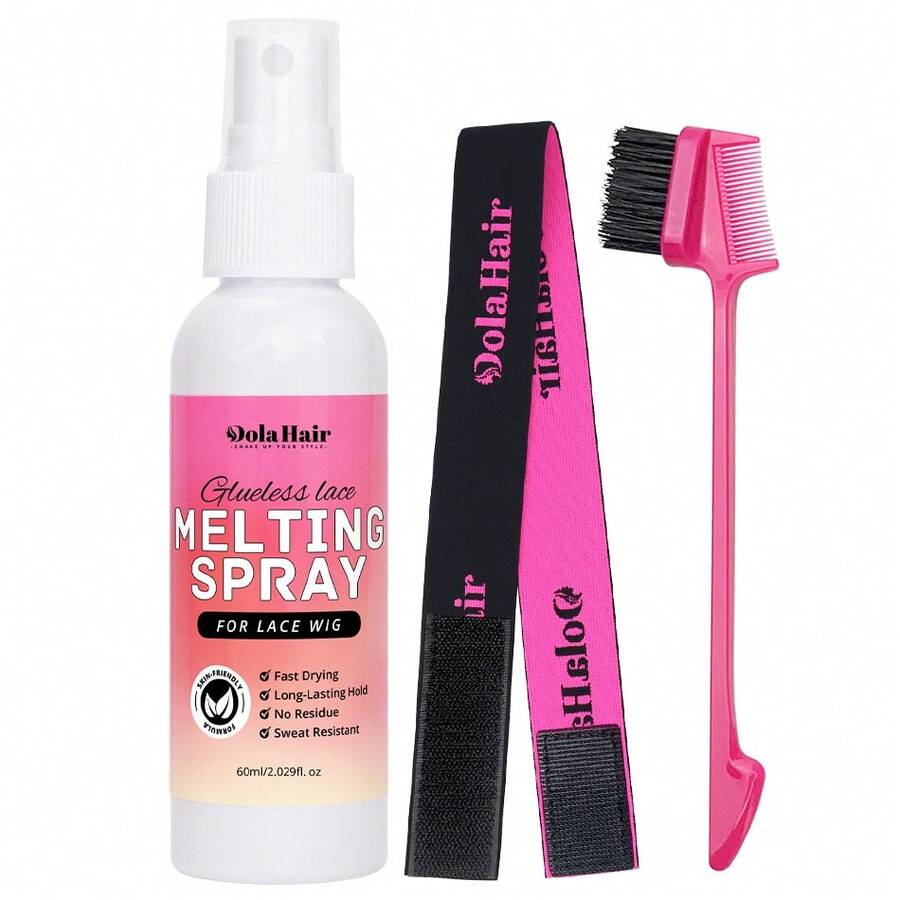Dola Hair Bộ dụng cụ cố định tóc giả hoàn hảo - Keo xịt không bong tróc + Băng dính cố định + Bàn chải tạo kiểu, giải pháp cố định tóc giả tốt nhất. - BỘ 3 MÓN - Xem 1