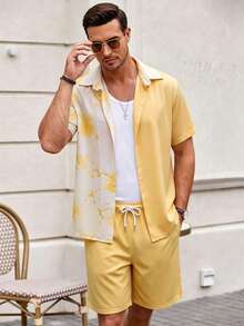 Conjunto de Camisa Estampada de mangacorta para hombre - Caqui - Ver 1