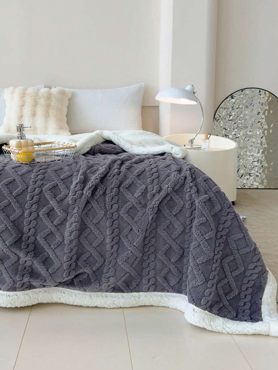1 chiếc chăn taffeta màu xám đậm, hai lớp, mềm mại và ấm áp, thích hợp cho ghế sofa, giường, phòng lạnh, có thể giặt máy, dùng được cả bốn mùa - Màu xám đen - Xem 1