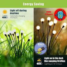 2/4-Piece Solar-Powered Firefly String Lights,8 Lights, IP65 Waterproof Rating, Solar Decorative Lighting For Patios And Yards, Outdoor Garden Path Lights,Made Of Weather-Resistant Plastic, Easy To Install (Mounting Accessories Included) - 暖白光 - 查看 3