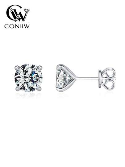 ConiiW A Pair Of 925 Sterling Silver Moissanite Classic And Simple Basic Style Earrings, A Perfect Gift For Women And Couples, Suitable For Everyday Wear, Matching Outfits, Weddings, Engagements, Proposals, Travel, Vacations, Dates, Valentine's Day, Mother's Day, Birthdays, And Anniversaries.