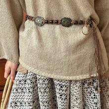 1PC Coconut Shell Wooden Bead Wax Rope Multi-Layer Woven Waist Chain Vintage  Belt Beach Vacation Style Versatile Waist Accessory - Bohemian Vintage Braided Rope Waist Chain - View 1