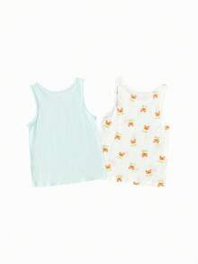 Balabala Bộ áo ba lỗ mùa hè cho bé năm 2026, chất liệu mềm mại, thoáng khí, nhẹ nhàng và thoải mái, thích hợp mặc hàng ngày cho bé trai và bé gái. - tông màu trắng xanh - Xem 2