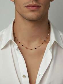 1pc Asymmetrical Multicolor Beaded Stainless Steel Necklace, Suitable For Men's Daily Wear, Work, Party, Music Festival, Great Gift For Loved Ones - Yellow Gold - View 4