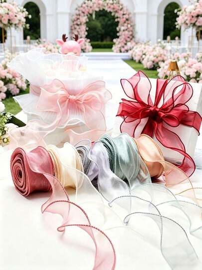 6 cuộn ruy băng organza trong suốt, dài 60 yard, kiểu đuôi cá, thích hợp dùng trong đám cưới, gói quà, trang trí đám cưới, phụ kiện tóc, bó hoa sang trọng, trang trí bánh, quà tặng, ngày Valentine, lễ Phục sinh, ngày của Mẹ và làm đồ thủ công để làm nơ - Kiểu dáng ngẫu nhiên (1 cuộn = 10 yard)
